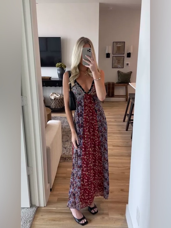 Zara Dresses & Skirts - Zara ZW Collection Print Dress Bead Embellishments V Neck Flowy Patchwork XS